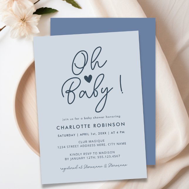 Oh Baby Modern Simple Pastel Blue Boy Baby Dusche Einladung (Von Creator hochgeladen)