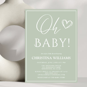 Oh Baby Modern Simple Sage Green Baby Dusche Einladung