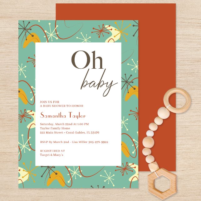 "Oh Baby" Moderne Babydusche Mitte des Jahrhundert Einladung (Oh Baby Mid Century Modern Baby Shower Invite)