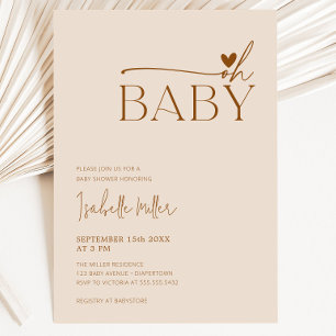 Oh Baby Moderne Beige Geschlechtsneutrale Babydusc Einladung