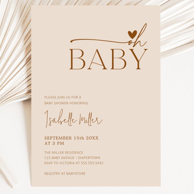 Oh Baby Moderne Beige Geschlechtsneutrale Babydusc Einladung (Oh Baby Modern Beige Gender Neutral Baby Shower Invitation)