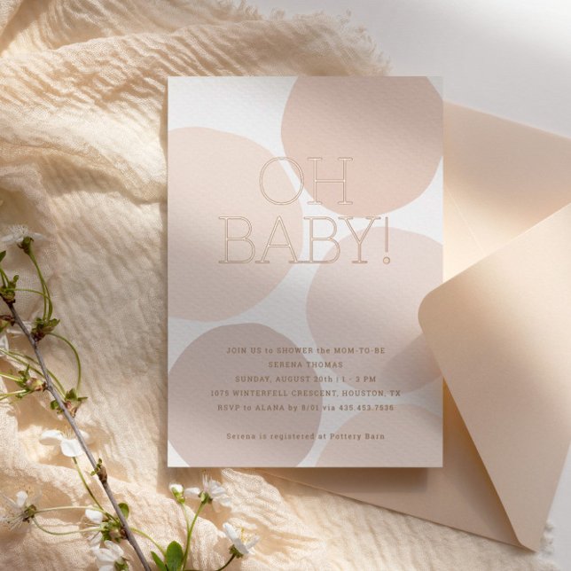 OH BABY! Moderne Blush Polka Dot Baby Dusche Folieneinladung (Von Creator hochgeladen)