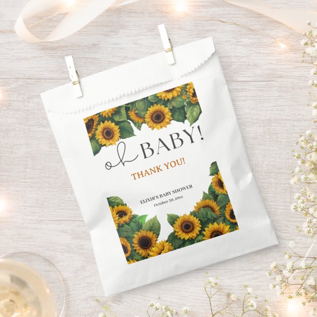 "Oh Baby" Moderne elegante Sonnenblumendusche Geschenktütchen (Ausgeschnitten)