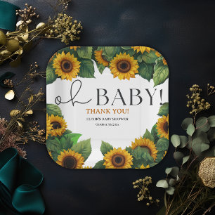 "Oh Baby" Moderne elegante Sonnenblumendusche Pappteller