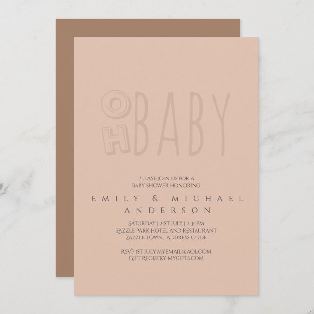 Oh Baby Moderne Typografie Script Couples Dusche Einladung (Vorne/Hinten)