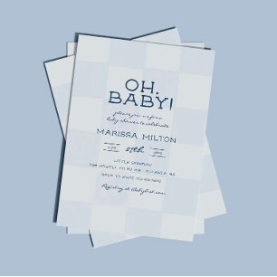 Oh Baby Modernes Blau Kariertes Baby Shower Einladung
