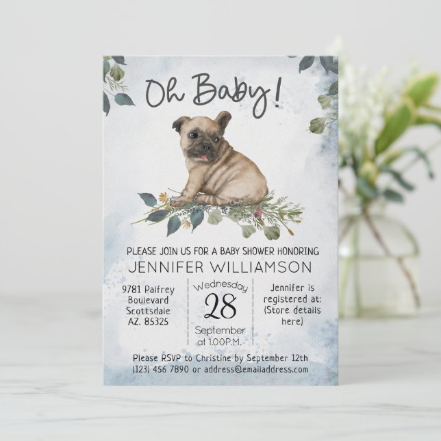Oh, Baby! Mops Puppy Dog Babydusche Einladung (Stehend Vorderseite)