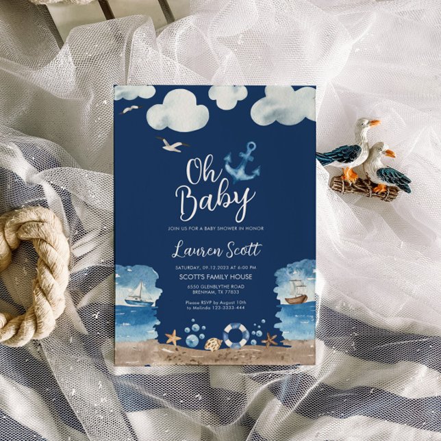 Oh Baby Nautical Navy Baby Shower Einladung (Von Creator hochgeladen)