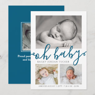 Oh Baby Navy Blau Skript Collage Foto Geburt Ankündigung