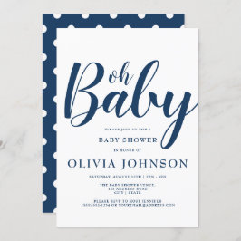 Oh Baby - Navy Blue Polka Dot Baby Shower Einladung