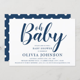 Oh Baby - Navy Blue Polka Dot Baby Shower Einladung