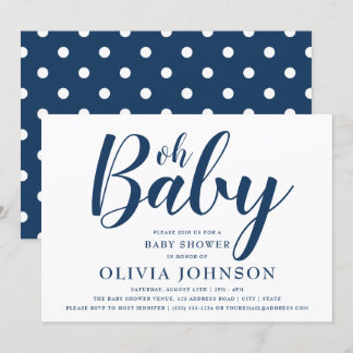 Oh Baby - Navy Blue Polka Dot Baby Shower Einladung