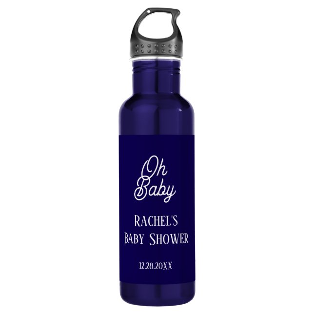 Oh Baby Navy Blue Script Baby Duschgeschenk Gefall Edelstahlflasche (Vorderseite)