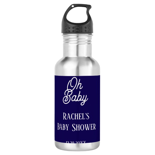 Oh Baby Navy Blue Script Baby Duschgeschenk Gefall Edelstahlflasche (Vorderseite)