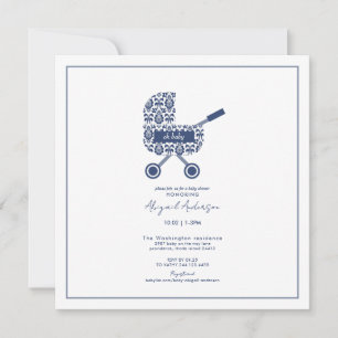 Oh Baby Navy Damask Pram Baby Showplatz Einladung