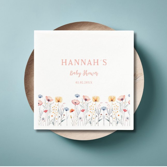 OH BABY! Neue Wildblume | White Baby Dusche Serviette (OH BABY! Fresh Wildflower | White Baby Shower Napkins with your name and date.)