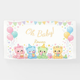 Oh Baby Neutral Cute Bunny Pastel Baby Shower Banner