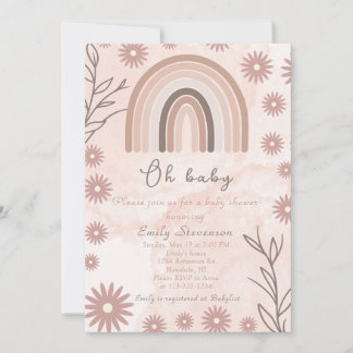 Oh Baby Neutral Rainbow Baby Shower Boho Floral Einladung