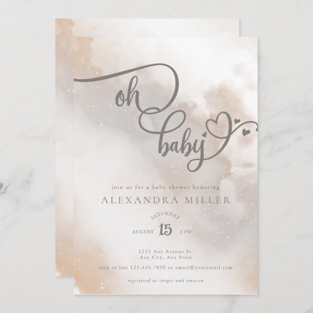 Oh Baby | Neutrale Babydusche für Geschlechter Einladung (Vorne/Hinten)