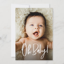 Oh Baby Newborn Photo Modern Script Shower Dankeskarte