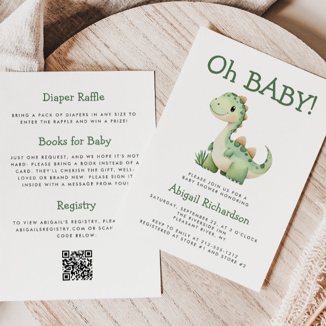 Oh Baby Niedlich Green Dinosaur QR Code Baby Dusch Einladung (Von Creator hochgeladen)