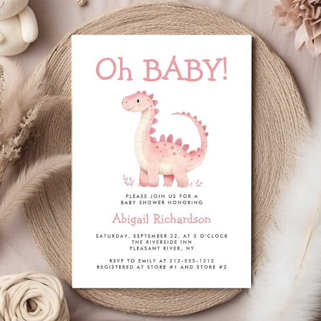 Oh Baby Niedlich Pink Dinosaur Girls Babydusche Einladung (Von Creator hochgeladen)