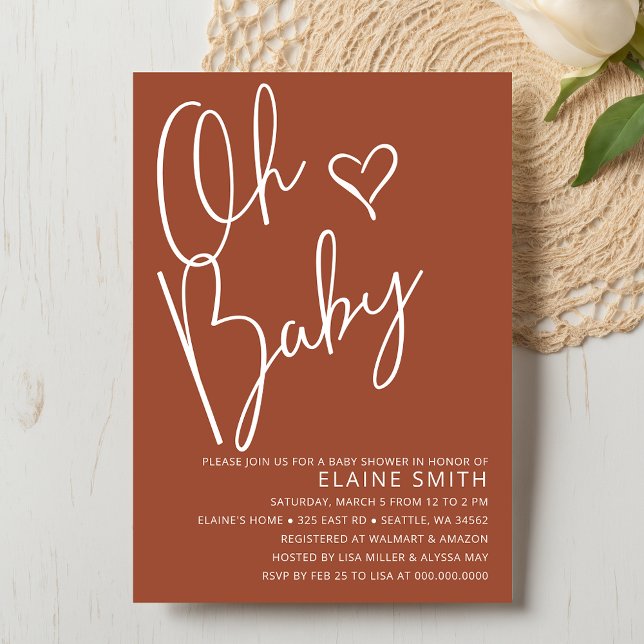 Oh Baby Niedlich Terracotta Gender Neutral Baby Du Einladung (Oh Baby Cute Terracotta Gender Neutral Baby Shower Invitation)