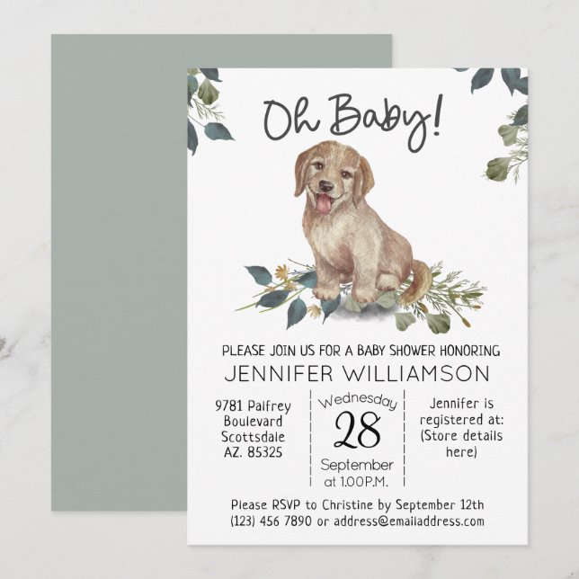 Oh, Baby! Niedliche Dog Baby Dusche Einladung (Vorne/Hinten)