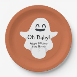 Oh Baby Orange Ghost Halloween Babydusche Pappteller