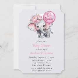 Oh Baby Painted Elephant Floral Girl Babydusche Einladung
