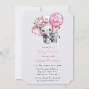 Oh Baby Painted Elephant Floral Girl Babydusche Einladung