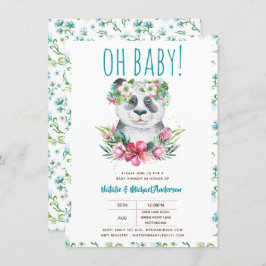 Oh Baby Panda Bear Watercolor Floral Boho Dusche Einladung
