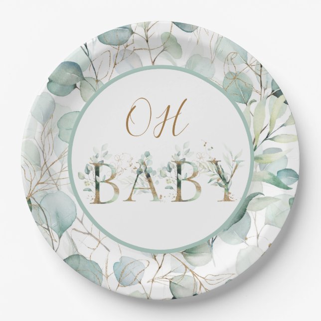 Oh Baby Paper Tellers Eucalyptus Baby Dusche Pappteller (Vorderseite)