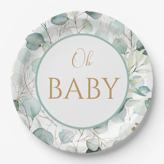 Oh Baby Paper Tellers Eucalyptus Baby Dusche Pappteller (Vorderseite)