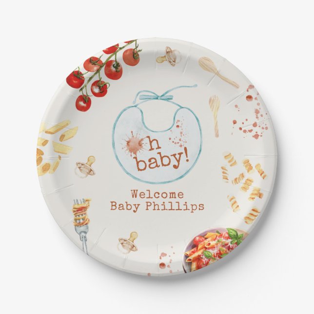 Oh Baby Pasta & Schnullers Blue Baby Dusche Pappteller (Vorderseite)