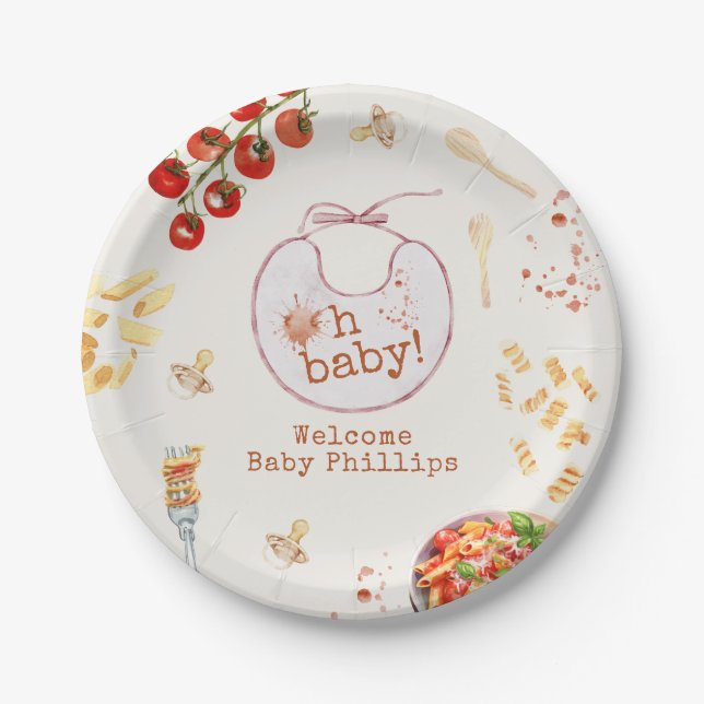 Oh Baby Pasta & Schnullers Pink Baby Dusche Pappteller (Vorderseite)