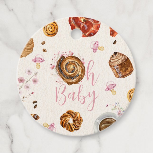 Oh Baby Pastries + Schnuller Girl Baby Dusche Geschenkanhänger (Vorderseite)