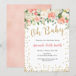 Oh Baby Peach Floral Baby Dusche Einladung