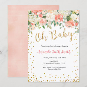 Oh Baby Peach Floral Baby Dusche Einladung