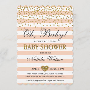 Oh Baby Peach Gold Baby Dusche Neutrale Einladung