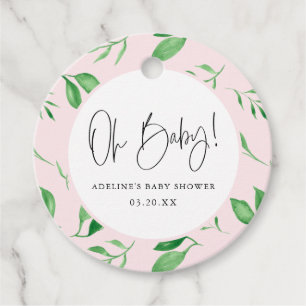 Oh Baby Pink Aquarell Grüne Printbabydusche Geschenkanhänger