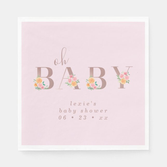Oh Baby Pink Art und Rose Babydusche Serviette (Vorderseite)