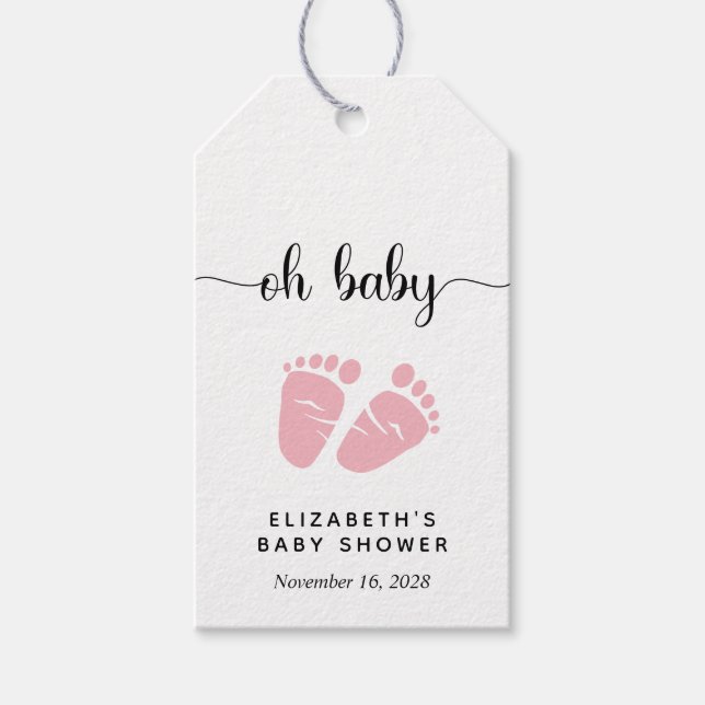 Oh Baby Pink Baby Dusche Gastgeschenk Geschenkanhänger (Vorderseite)