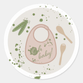 Oh Baby Pink Bib Spoon Gabel Peas Baby Dusche Runder Aufkleber