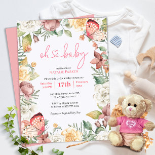 Oh Baby Pink Butterfly Floral Girl Babydusche Einladung