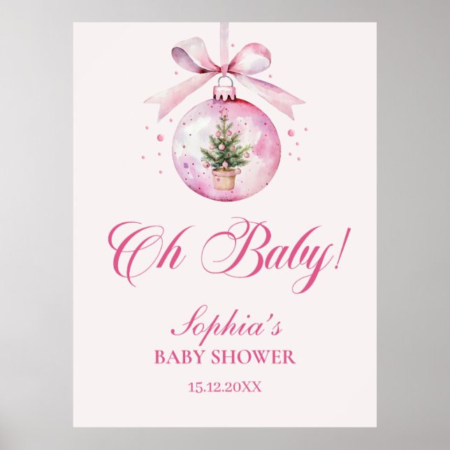 Oh Baby Pink Christmas Ornament Baby Shower Poster (Vorne)