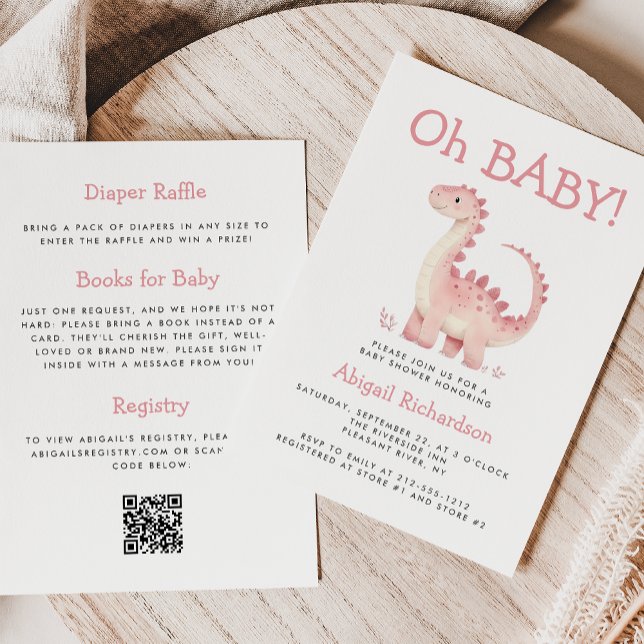 Oh Baby Pink Dinosaurier QR Code Girls Baby Dusche Einladung (Von Creator hochgeladen)
