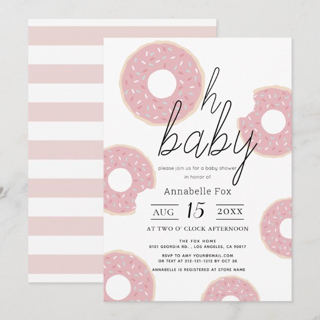 Oh Baby Pink Donut Girl Babydusche Einladung (Vorne/Hinten)