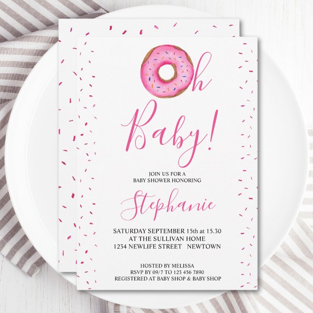 Oh Baby Pink Donut Girl's Baby Shower Einladung (Von Creator hochgeladen)