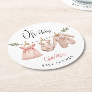 Oh Baby Pink Floral Baby Shower Runder Pappuntersetzer
